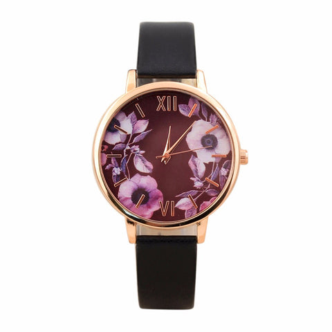 Elegant Watch Women 2017 PU Leather Wristwatch For Women Floral